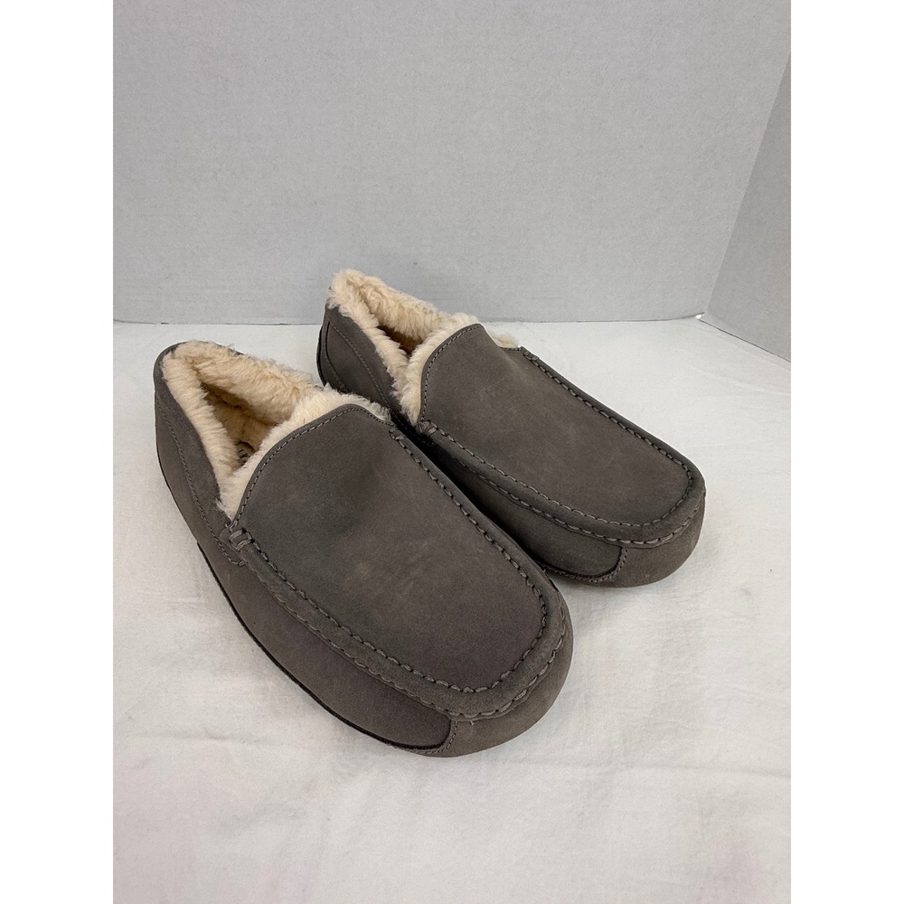 UGG Ascot Charcoal Grey Suede Sherpa Slippers Mens Loafers 1101110 Size 11 Wide